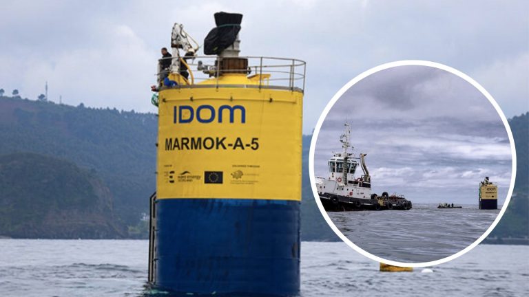 Floating wave energy converter deployed at sea to test performance in challenging environments